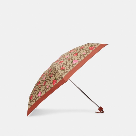 NWT Coach Mini Umbrella In Signature Wild Strawberry Print Khaki CI017 - Picture 4 of 5